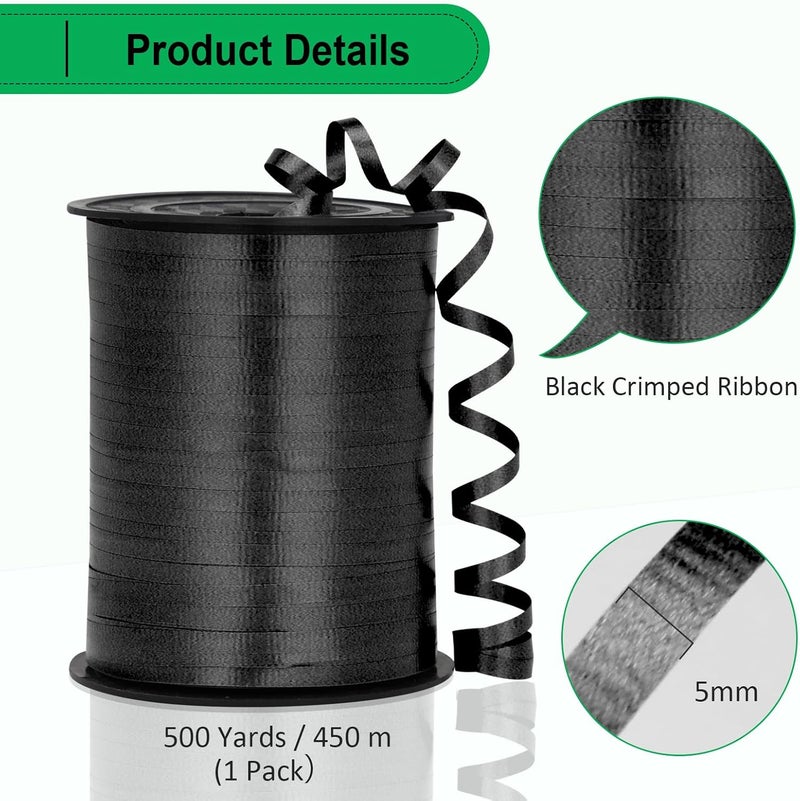 OMISELIO Black Ribbon - 500 Yard Crimped Curly Ribbon for Gift Wrapping, Balloons, Graduations, Halloween, Birthday Parties - Image 5